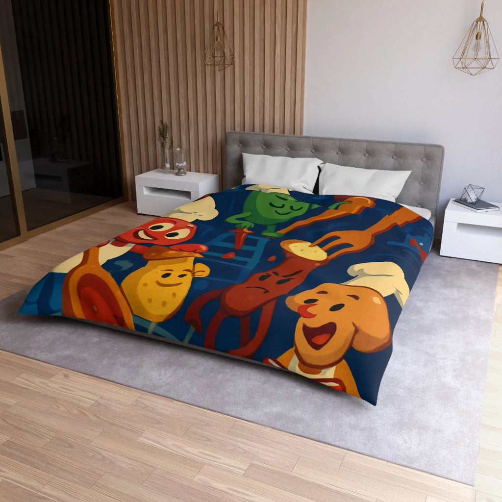 Housse de couette colorée chefs amusants cuisine amusante personnages recettes fourchettes