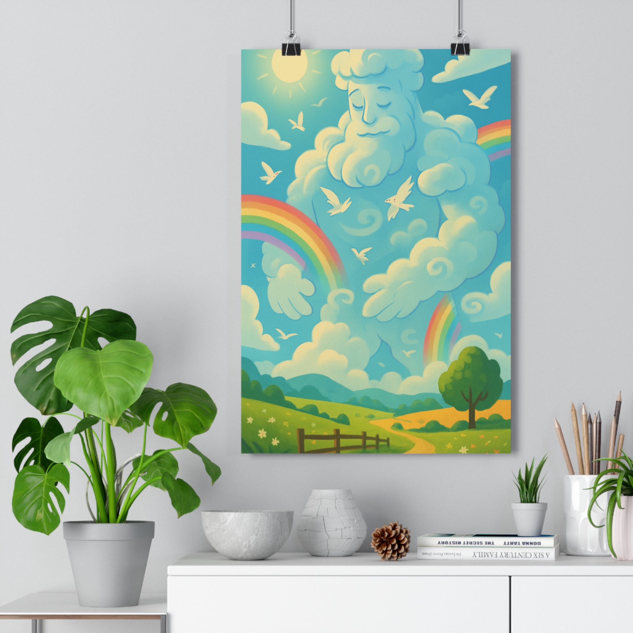 Poster décoratif fantastique bleu blanc coloré mystique salon chambre bureau paisible paysage créatif original