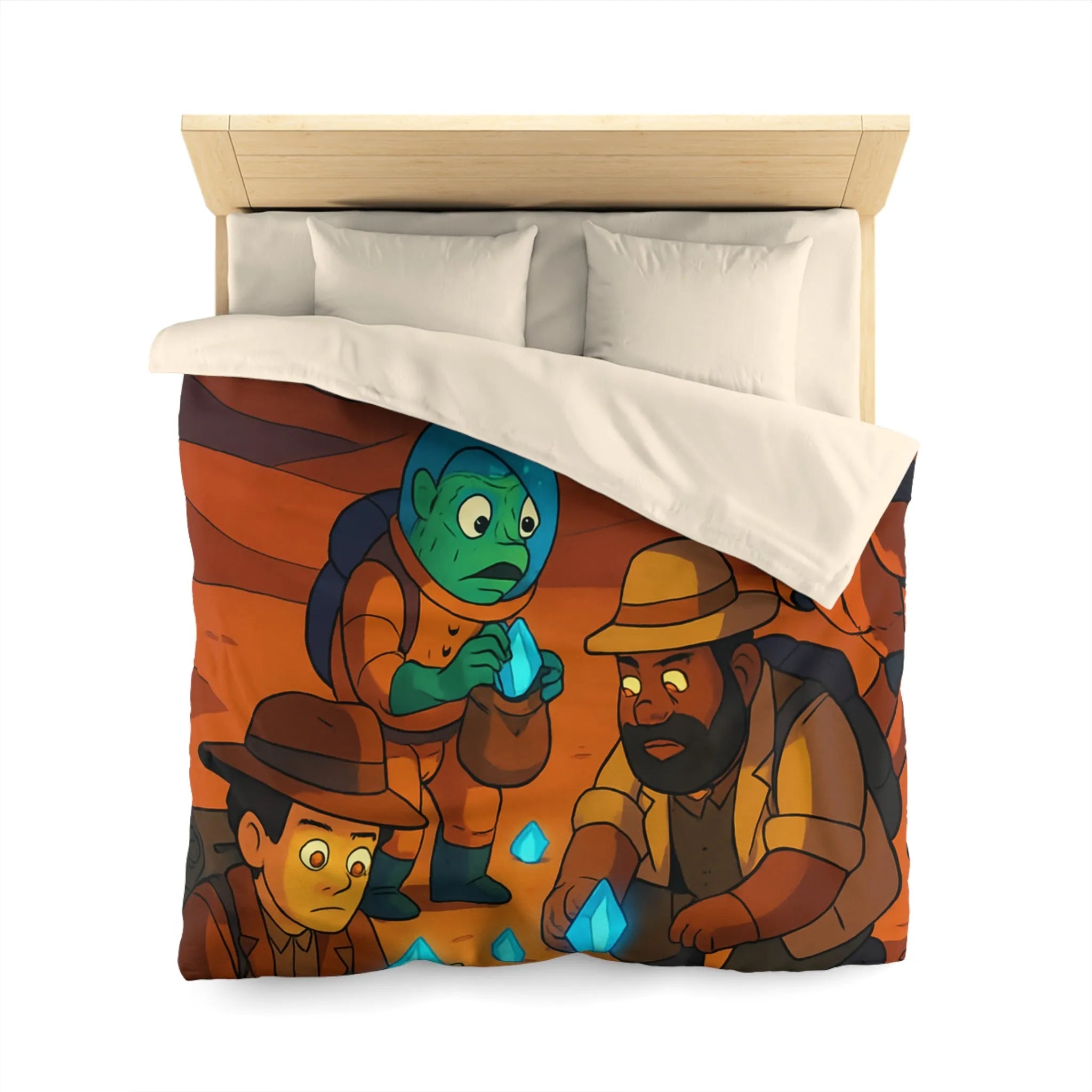 Exploration fascinante de cristaux mystérieux sur une planète désertique avec aventuriers et robot