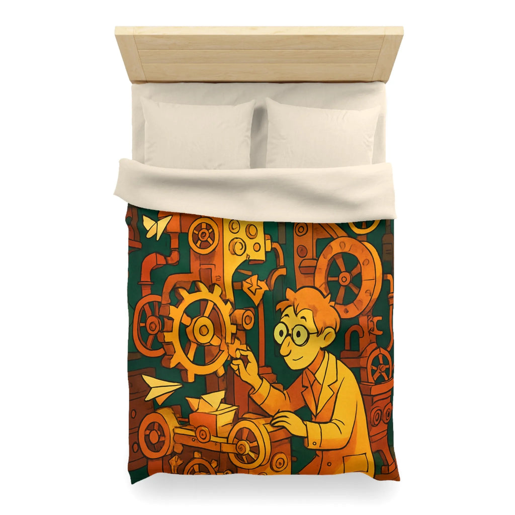 Housse de couette machine steampunk colorée avec papillons et ingénieur rêveur illustration automne