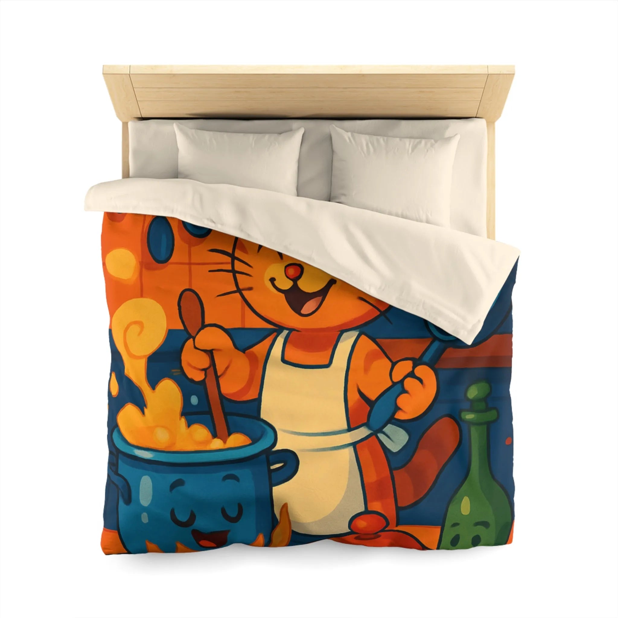Adorable Chat Cuisinier Heureux dans une Cuisine Colorée et Animée avec Accessoires Joyeux