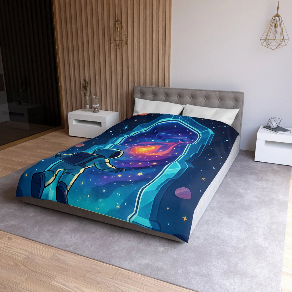 Housse de couette astronaute explorant portail galactique vibrant dans l'espace étoilé