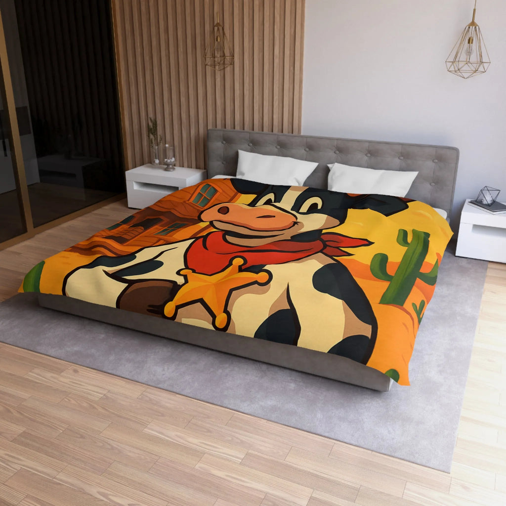 Housse de Couette Enfant avec Vache Cow-boy dans Paysage Désertique Coloré et Amusant