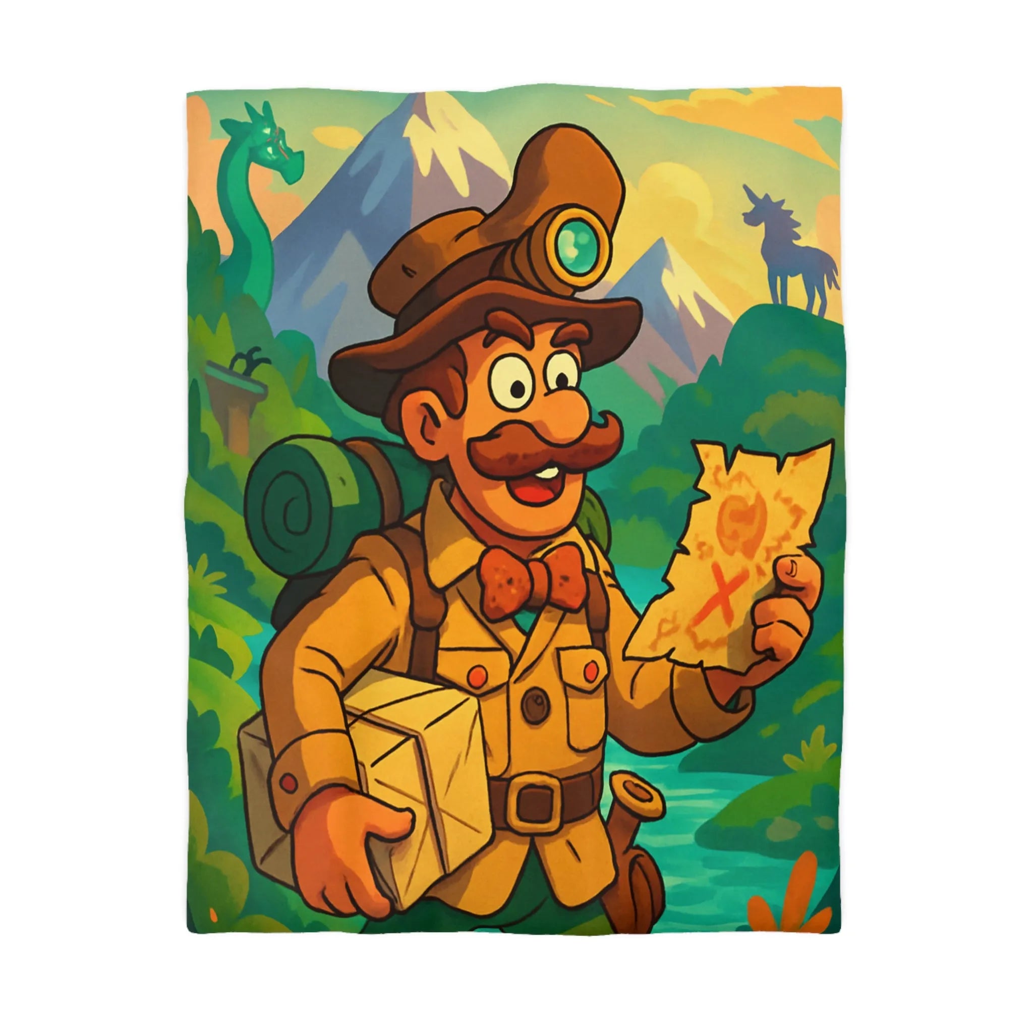 Aventure en Montagne avec Explorateur et Carte au Trésor, Illustration Colorée pour Enfants