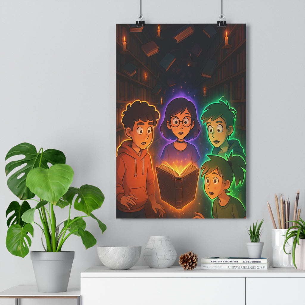 Poster décoratif fantastique mystique violet orange vert magique bibliothèque chambre salon ambiance captivante qualité