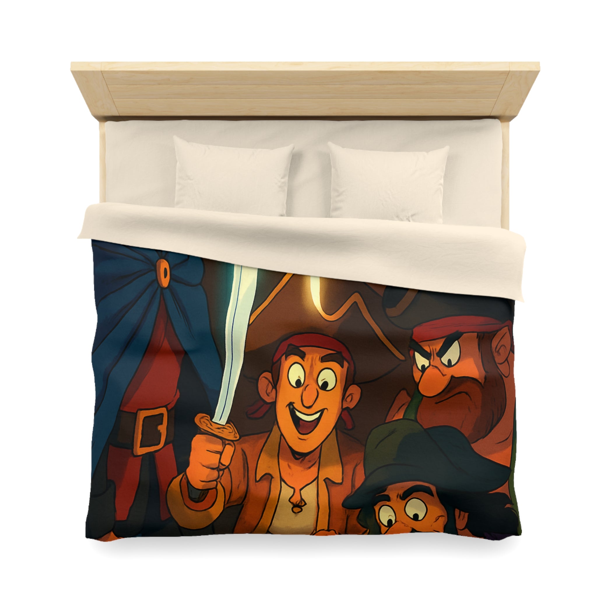 Housse de Couette Pirate Cartoon avec Carte Trésor et Équipage Sous Lampe