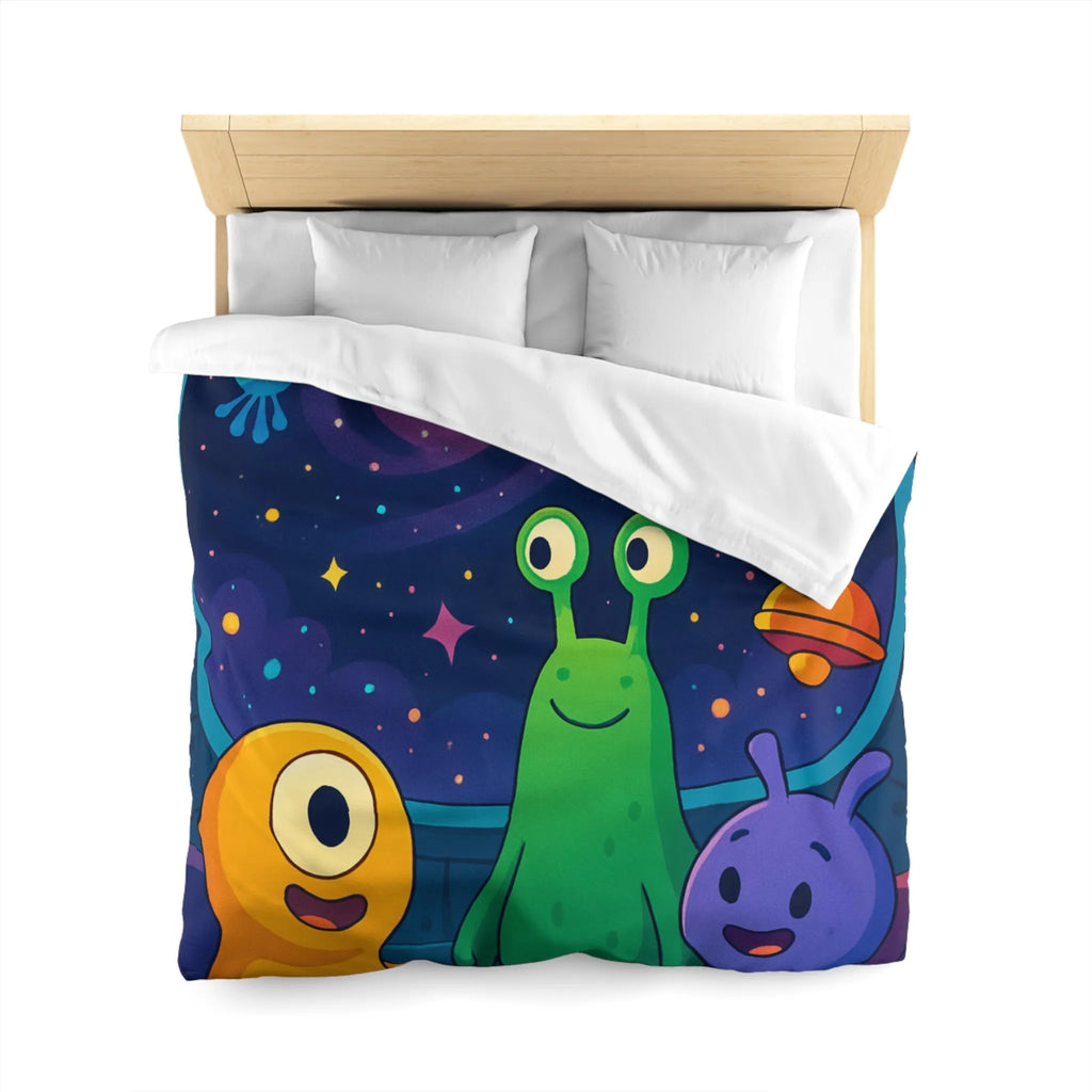 Housse de Couette Enfantine : Amis Extraterrestres Explorant l'Univers au Milieu des Étoiles