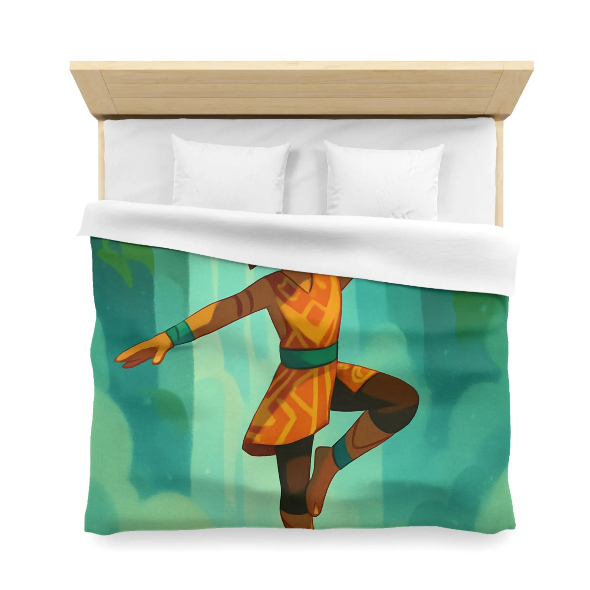 Housse de couette avec illustration de personnage tribal et cristal bleu brillant