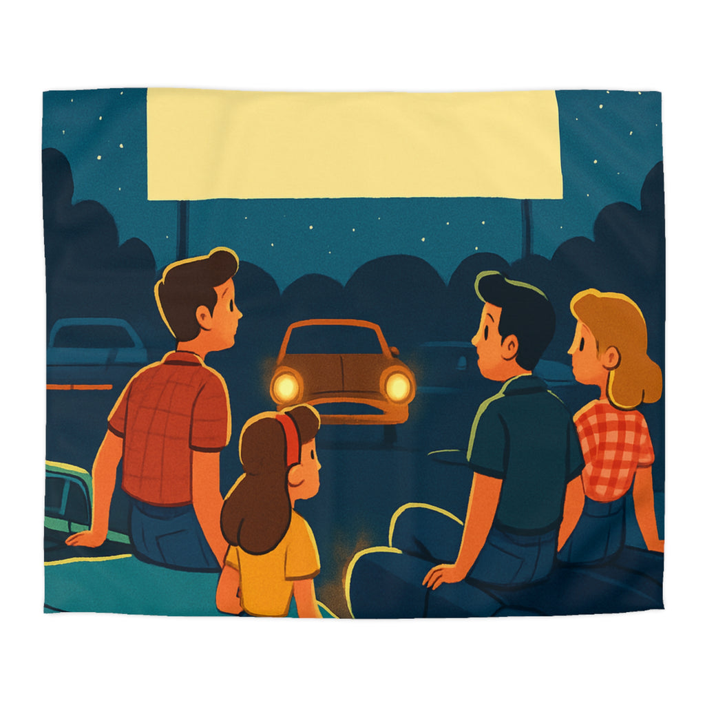 Housse de couette rétro cinéma de voitures sous un ciel étoilé fantastique