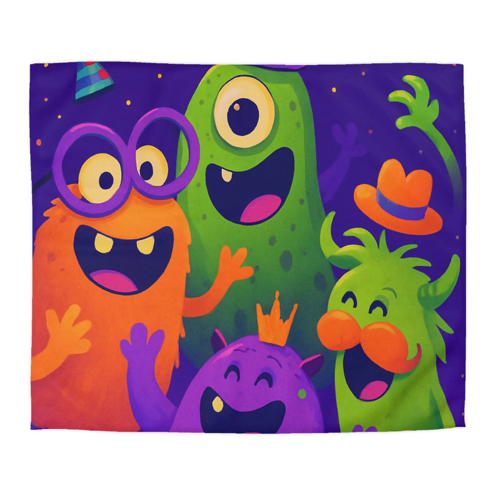 Housse de couette festive avec monstres colorés, ambiance joyeuse pour chambre d'enfant