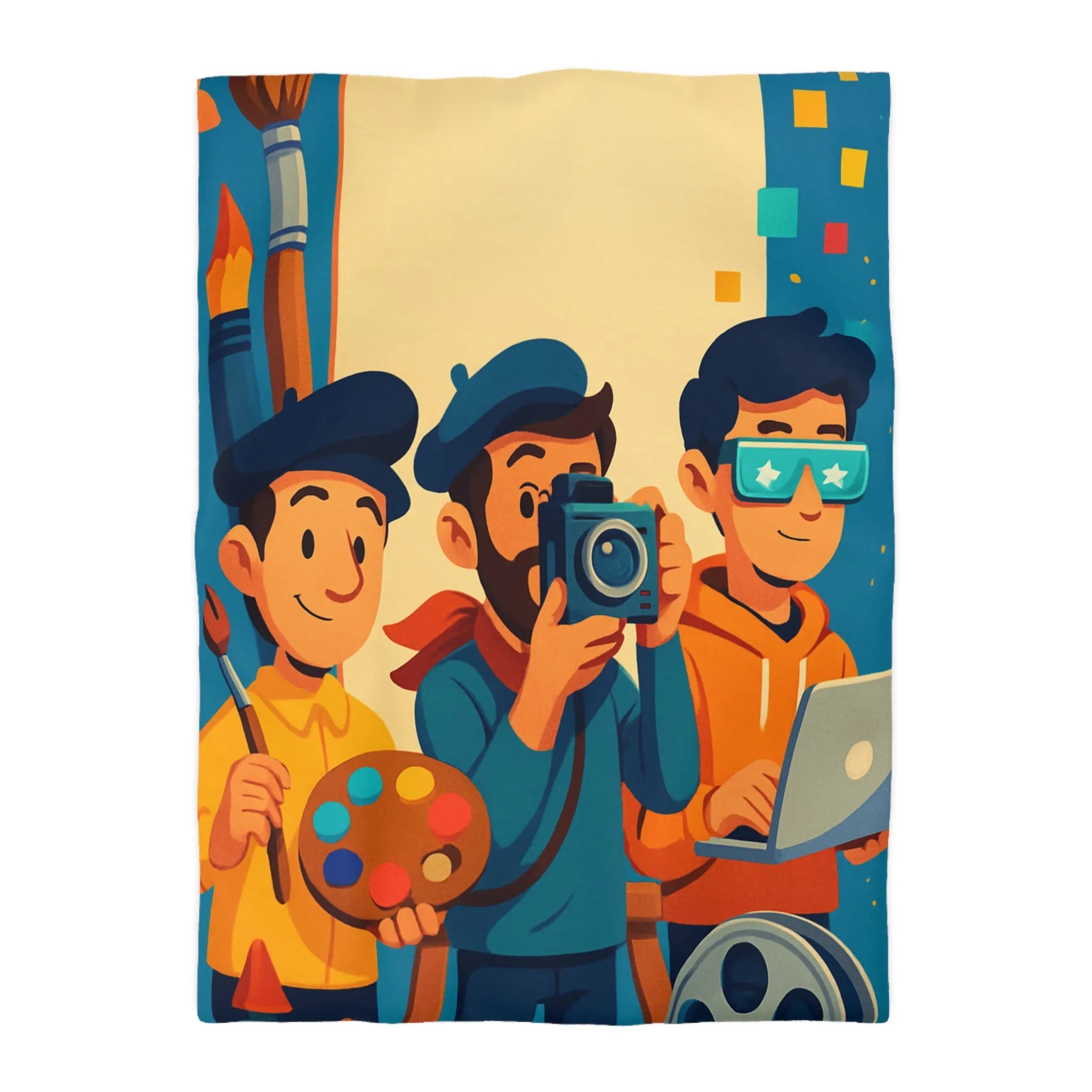 Housse de couette colorée avec artistes créatifs et style cartoon pour chambre moderne