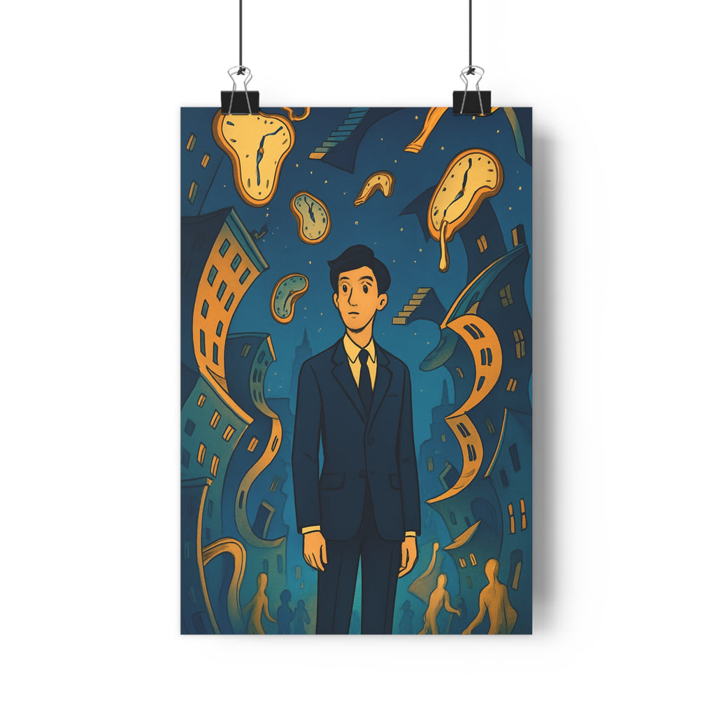 Poster décoratif onirique surréaliste bleu orange mystique salon bureau élégant design tendance rêve qualité