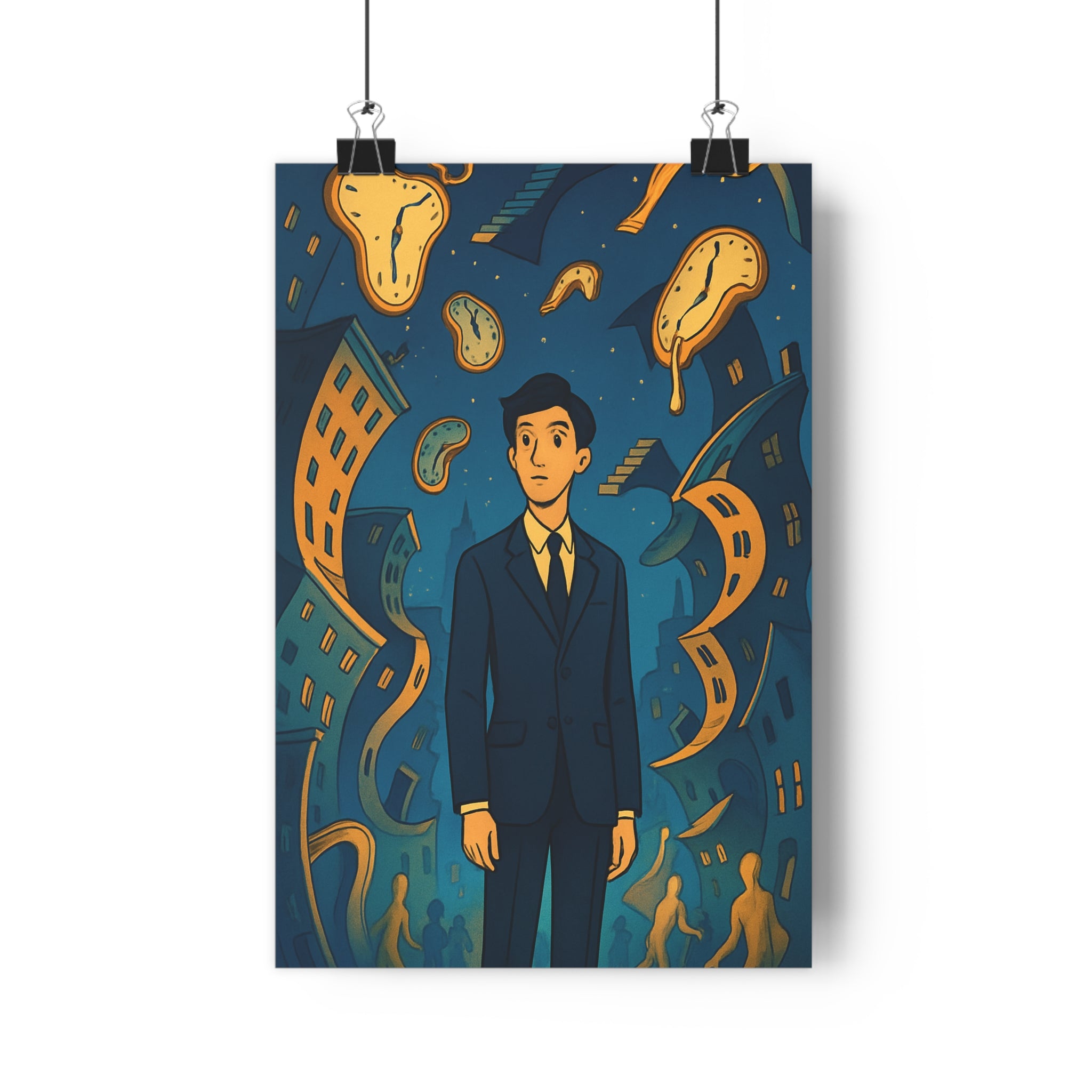 Poster décoratif onirique surréaliste bleu orange mystique salon bureau élégant design tendance rêve qualité