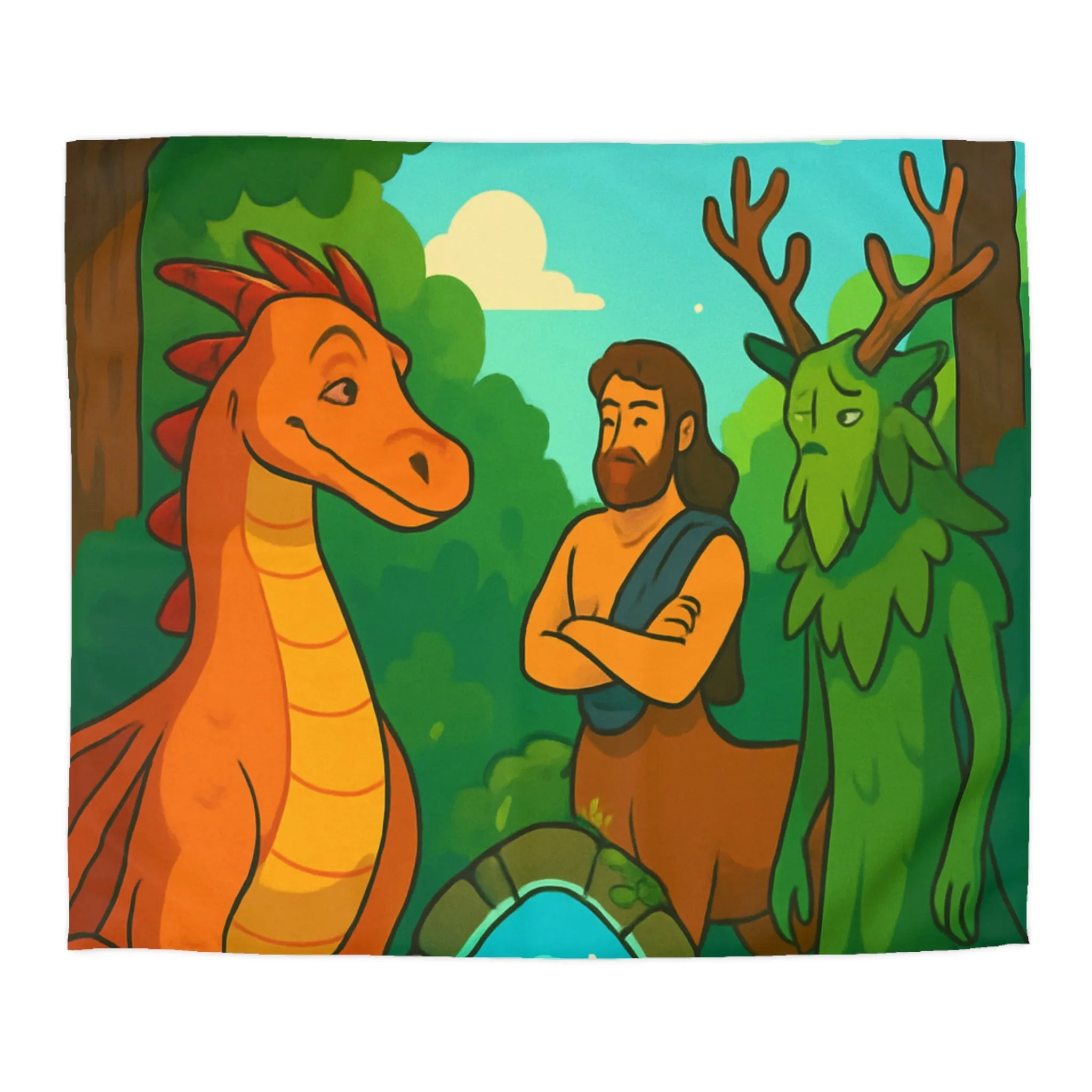 Housse de couette magique: dragon orange, centaure et esprit de la forêt pacifiques