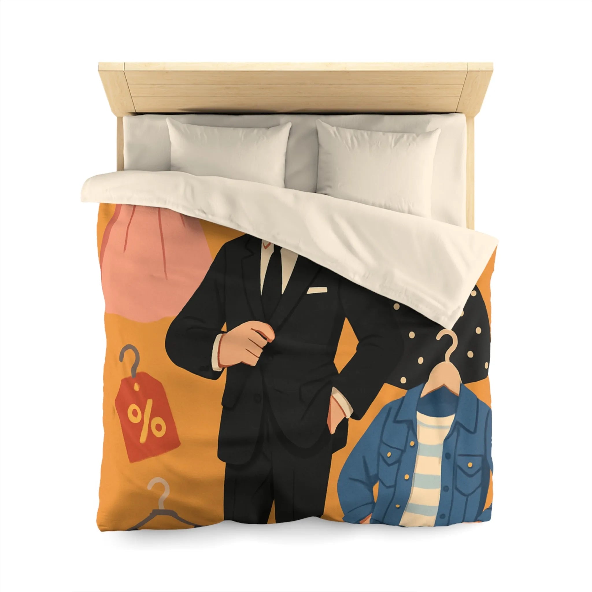 Housse de couette élégante motif magasin de vêtements homme noir et tenues rétro