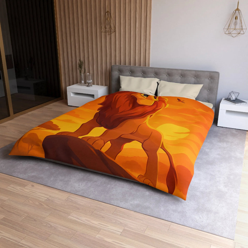 Housse de Couette Lion Majestueux au Coucher du Soleil pour Chambre Thématique Safari
