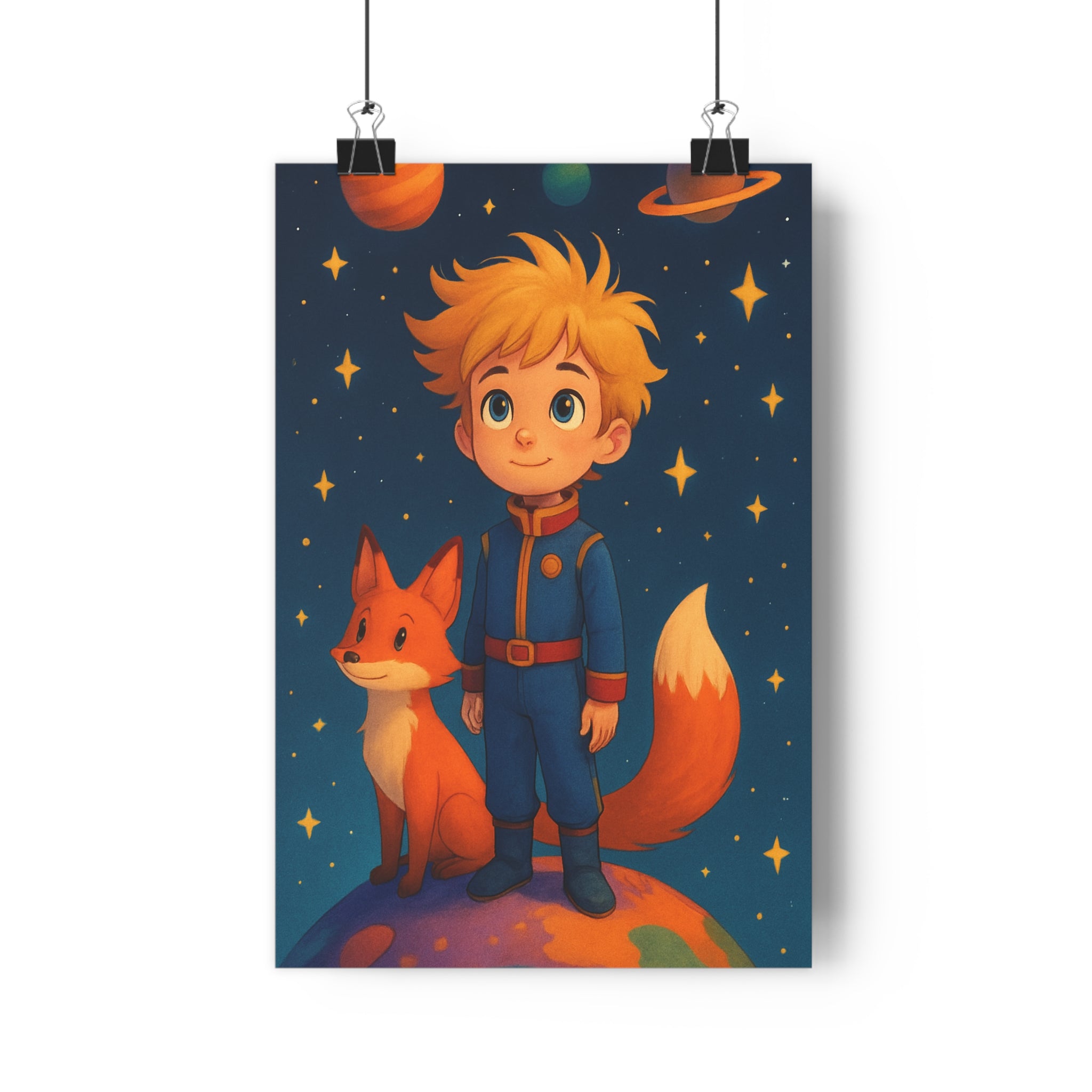 Poster décoratif dessin animé bleu orange aventure mystique enfant chambre magique rêveur étoiles planète