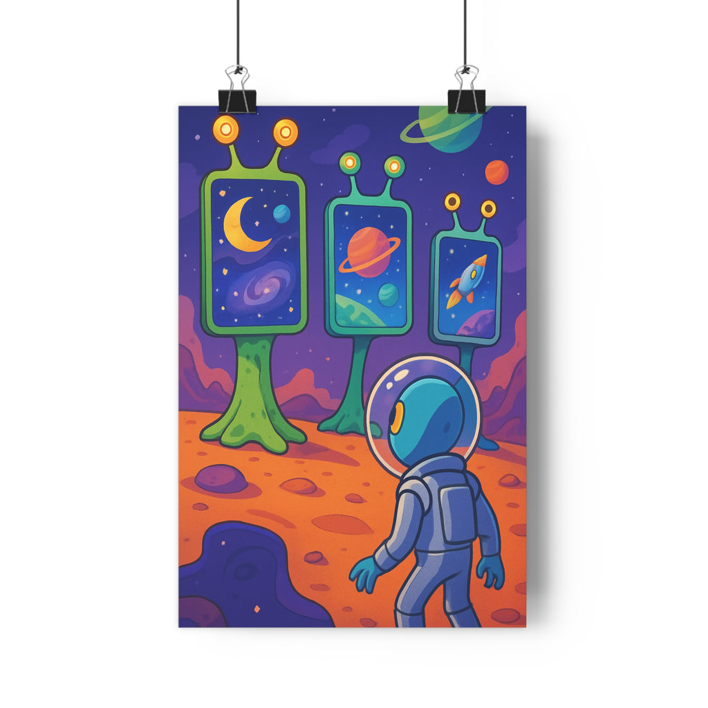 Poster décoratif astronaute panneau cartoon extraterrestre bleu vert orange chambre enfant ludique créatif aventure