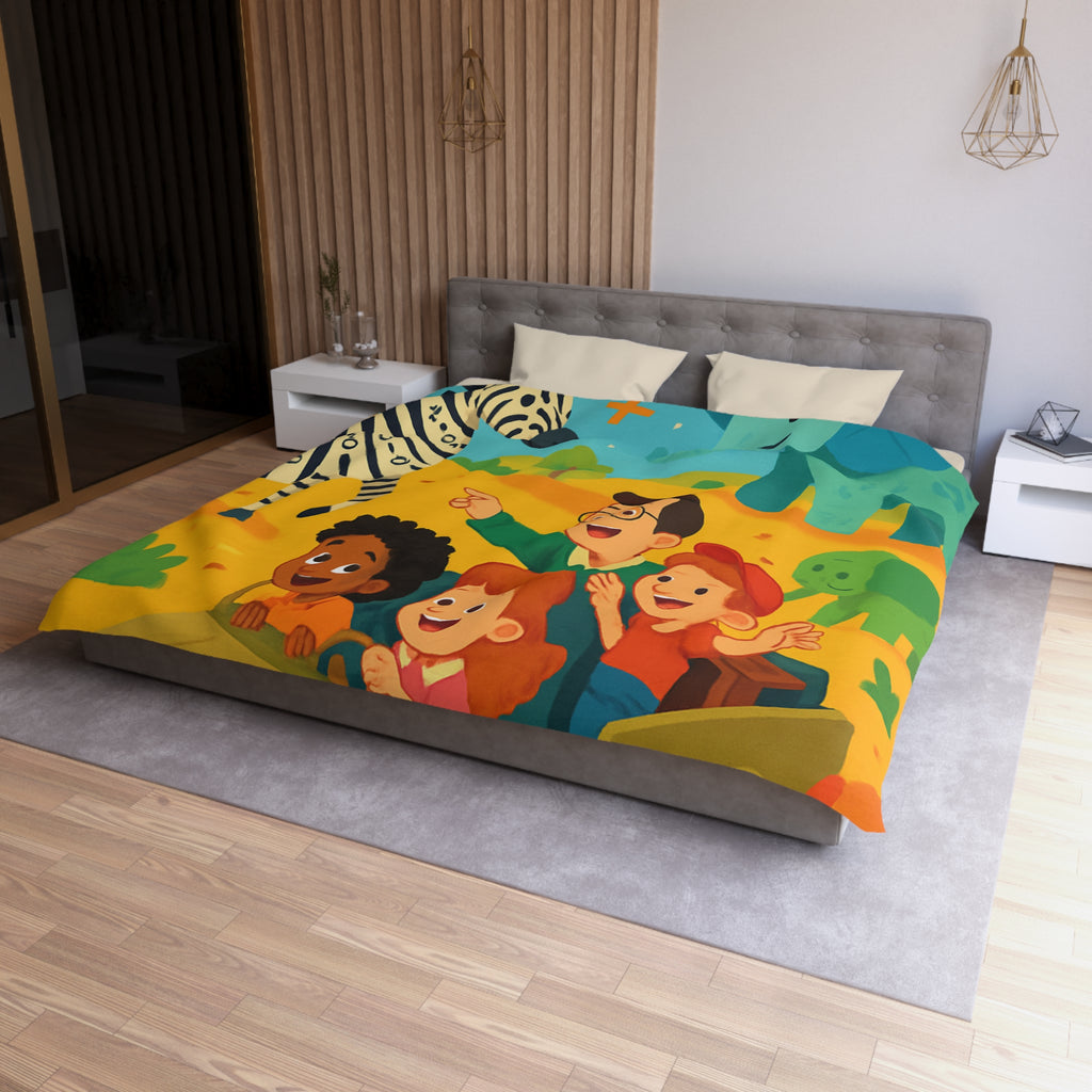 Housse de Couette Safari Éducatif avec Animaux Colorés et Enfants en Aventure