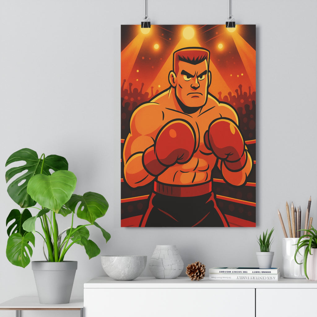 Poster décoratif boxeur musclé vibrant dynamique rouge orange cartoon énergique intense salon chambre moderne