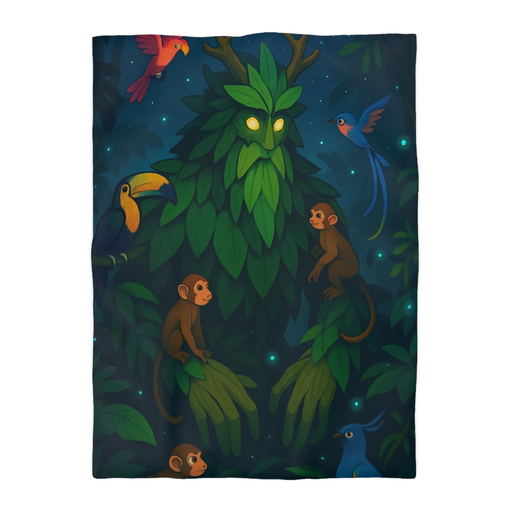 Housse de couette forêt enchanteresse avec animaux exotiques et créature mystérieuse