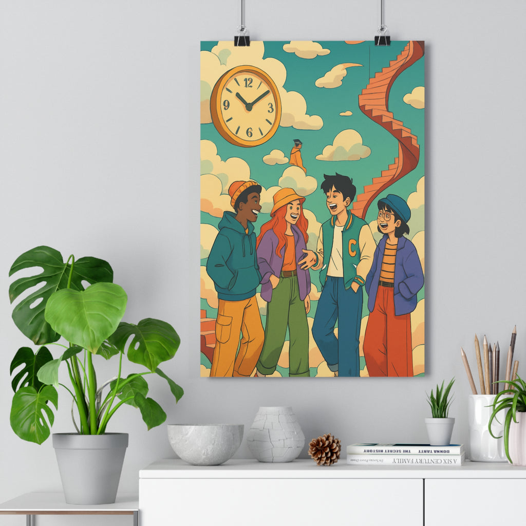 Poster décoratif surréaliste pastel bleu orange vert joyeux rêveur chambre salon tendance unique qualité