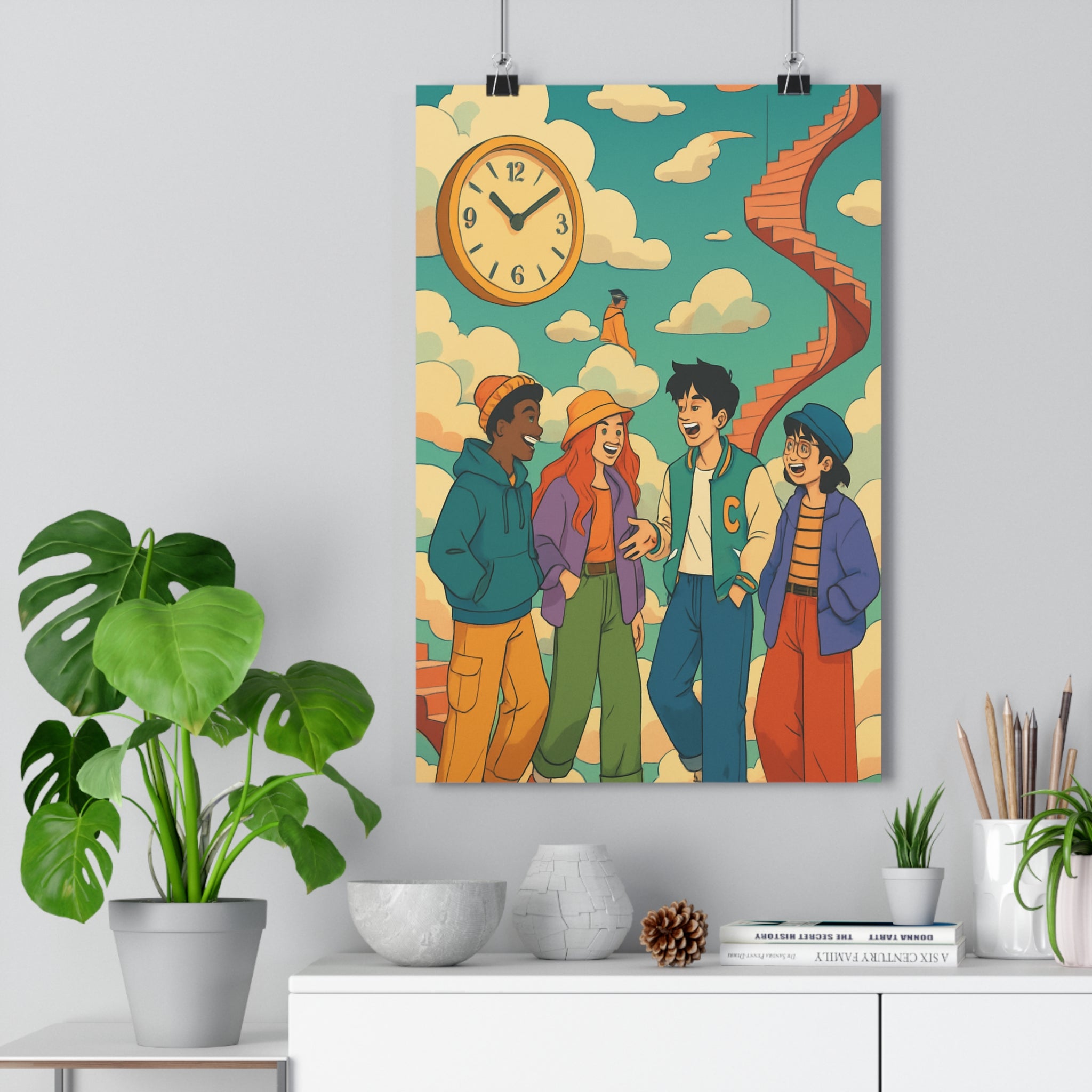 Poster décoratif surréaliste pastel bleu orange vert joyeux rêveur chambre salon tendance unique qualité