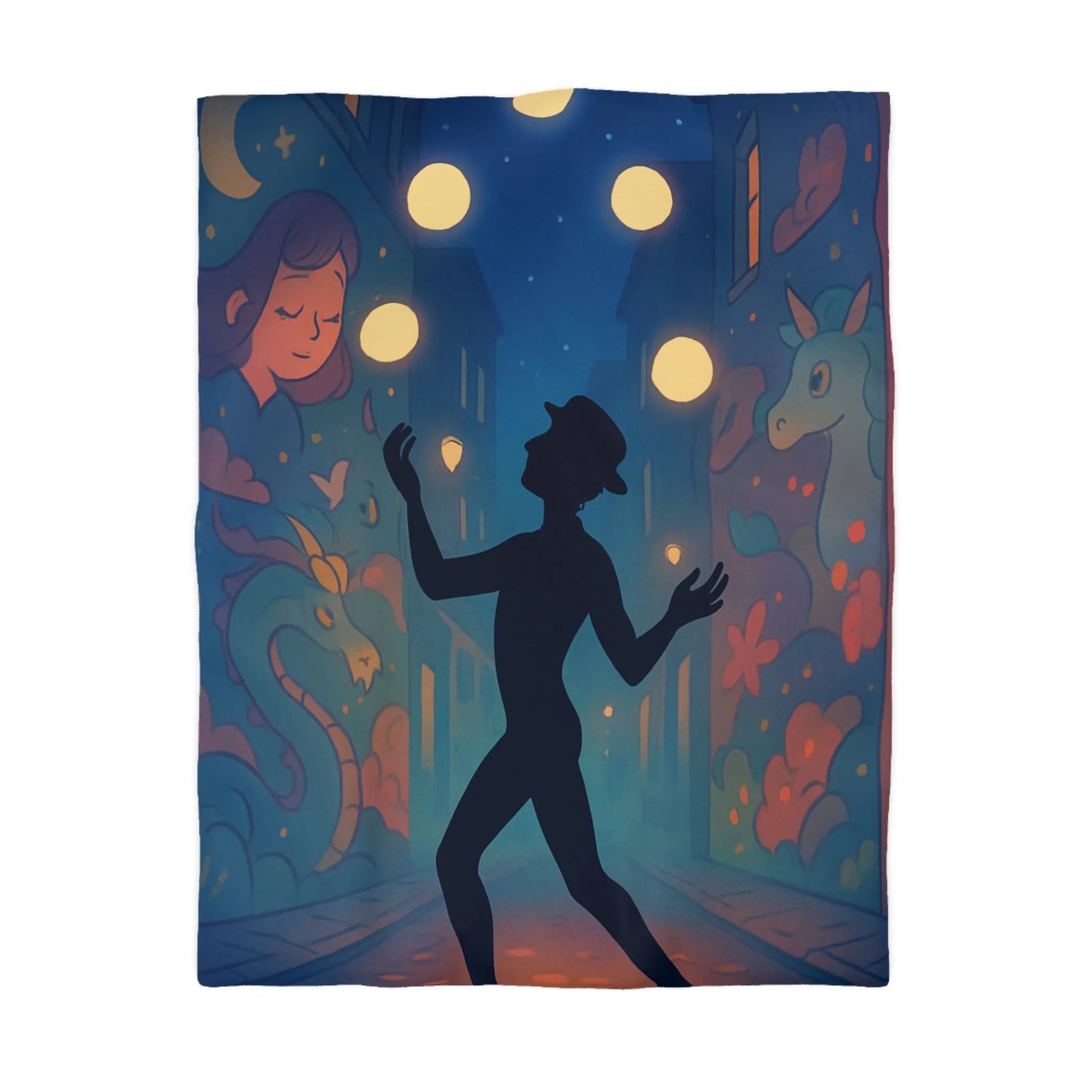 Housse de Couette Féérique avec Jongleur et Motifs de Nuit Enchantée Colorée