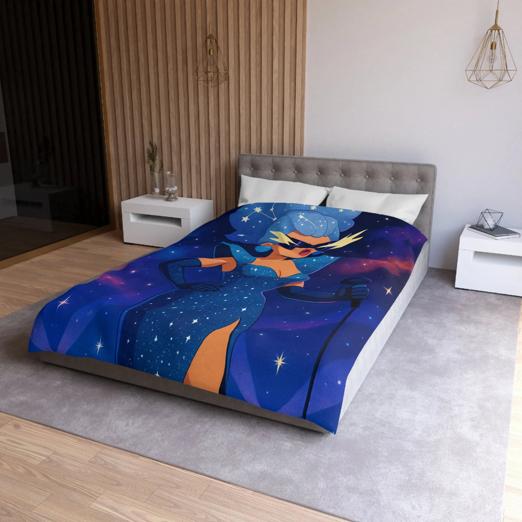 Housse de couette glamour avec étoile, chanteuse et ciel cosmique pour chambre moderne