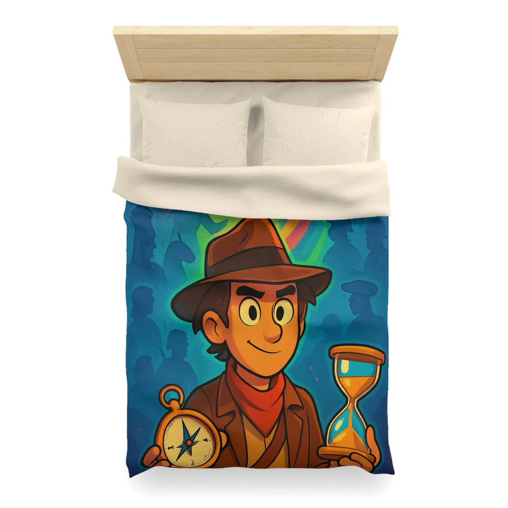 Décor Aventure Mystérieuse Housse de Couette avec Illustration de Voyageur et Sablier