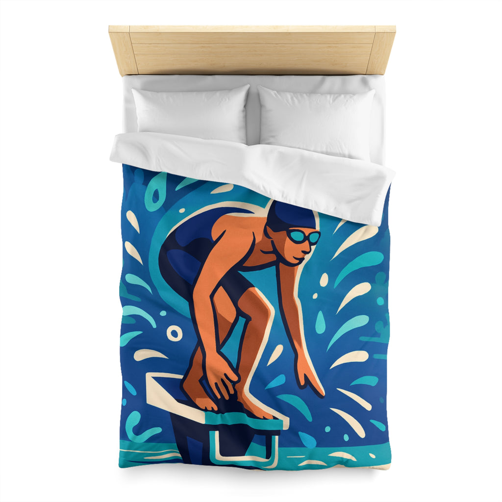 Housse de couette vibrante avec nageur prêt à plonger dans une piscine dynamique