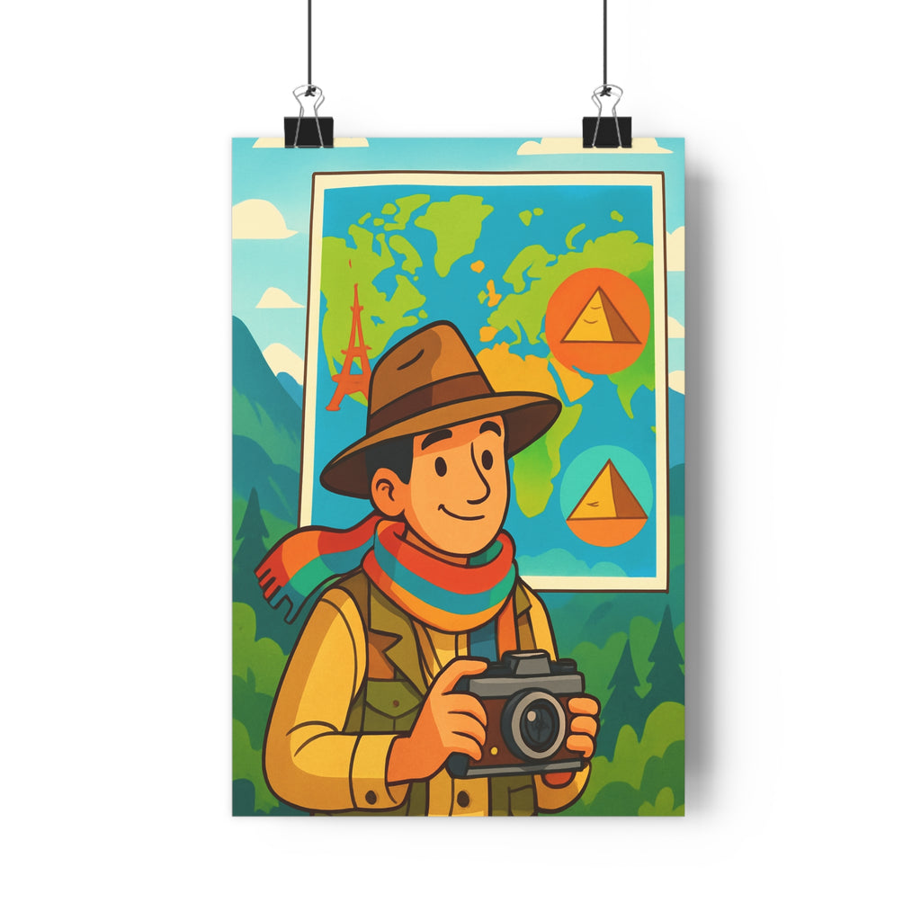 Poster décoratif aventurier dessin animé coloré joyeux chambre enfant bureau voyage monde lumineux qualité