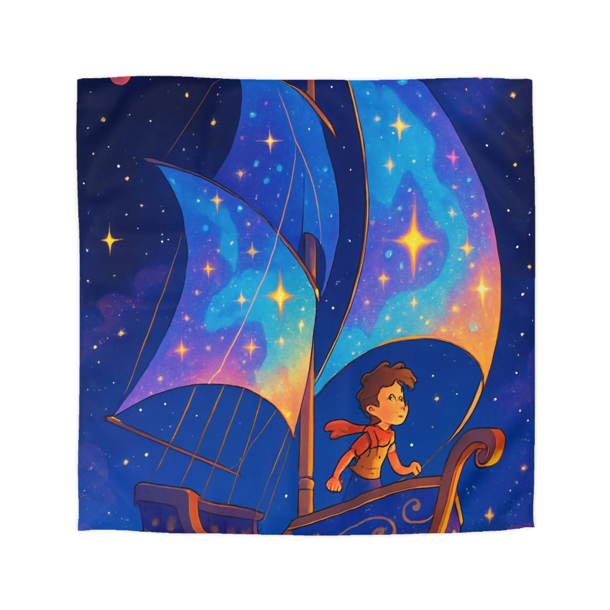 Housse de Couette Enchantée: Bateau Stardust Voyageant Dans l'Univers Étoilé pour Enfants
