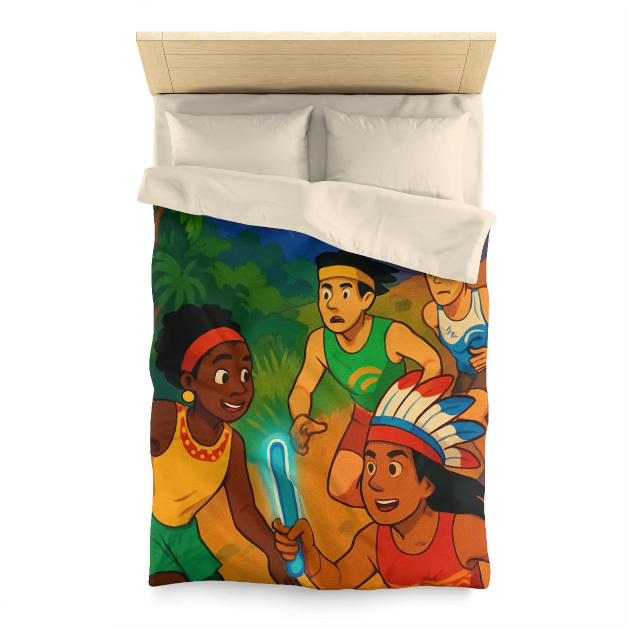 Excursion Nocturne Amusante: Housse de Couette avec Athlètes Courant sous le Ciel Étoilé