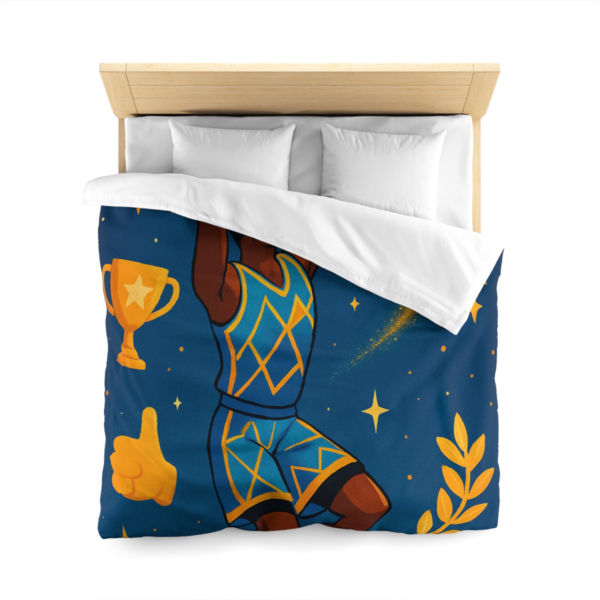 Housse de Couette Thématique Basket avec Étoiles et Trophée pour Fans Sportifs