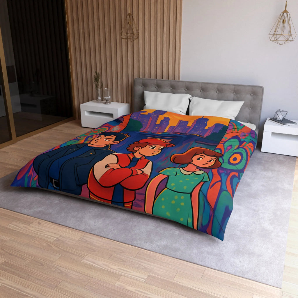 Exploration Urbaine Colorée Révélant Une Scène Enchantée de Graffiti avec Trois Adolescents