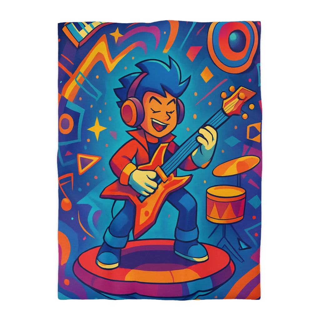 Housse de couette colorée avec guitare et motifs musicaux pour chambre d'enfant joyeuse