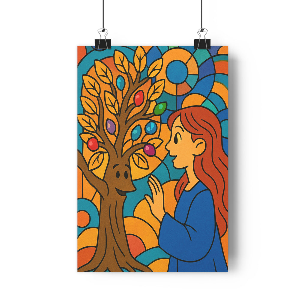 Poster décoratif art déco joyeux coloré bleu orange salon chambre tendance moderne artistique unique