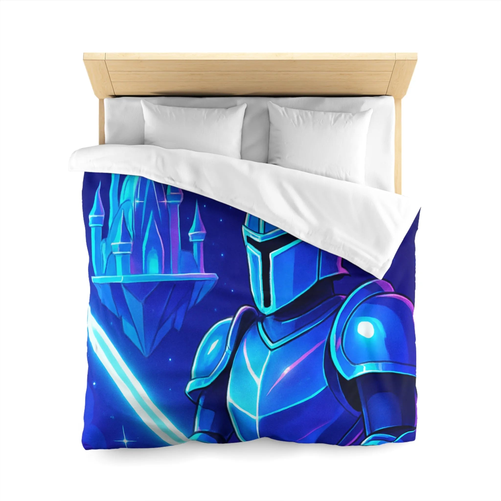 Housse de couette fantastique avec chevalier et dragon, ambiance médiévale et couleurs vives