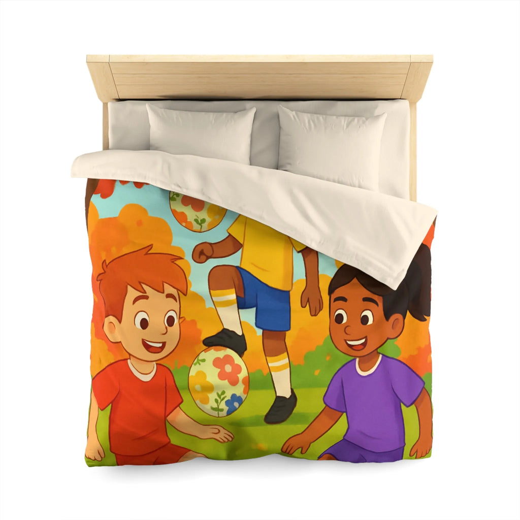 Housse de Couette Enfant Animée, Jeu de Ballon en Automne aux Couleurs Vives