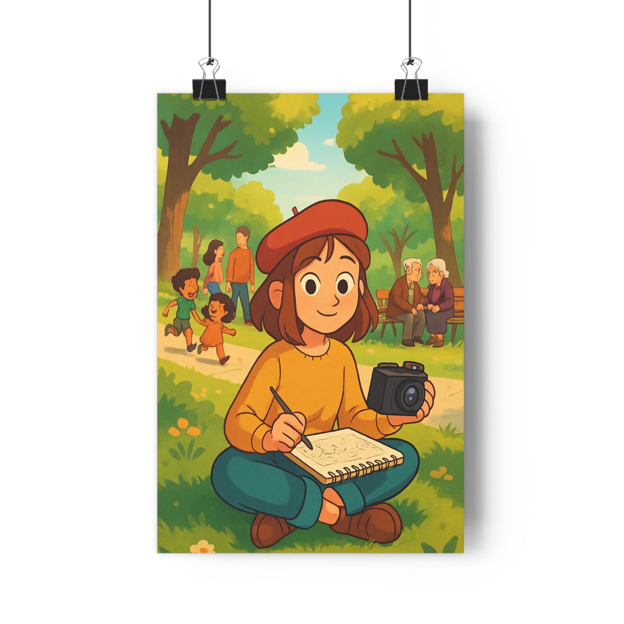 Poster décoratif croquis animé vert bleu paisible chaleureux salon chambre moderne artistique ambiance nature