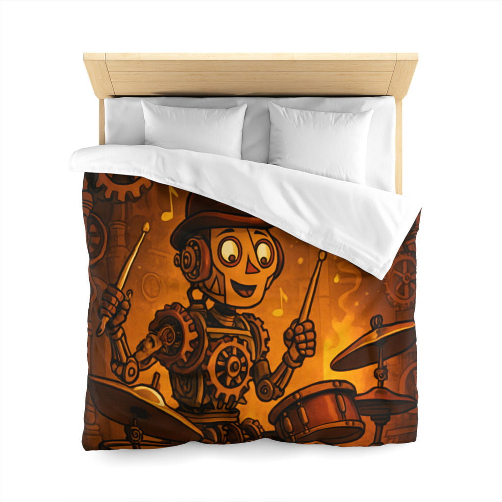 Housse de couette steampunk robot joueur de batterie pour chambre artistique et moderne