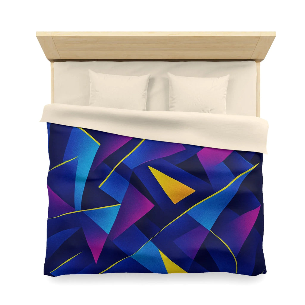 Housse De Couette Bleu Sombre Géométrique Avec Touches Jaunes Et Violettes Vibrantes