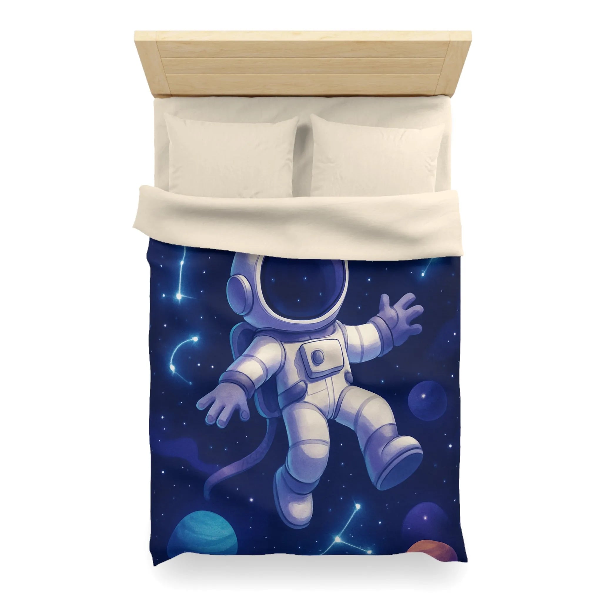 Housse de Couette Astronaute en Espace Étoilé avec Constellations et Planètes Colorées