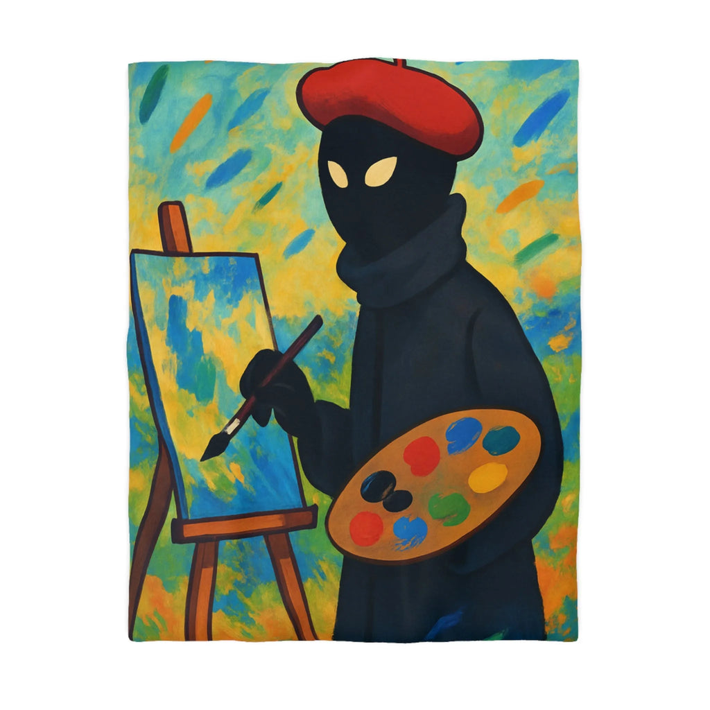 Housse de couette artiste mystérieux avec palette et paysage abstrait coloré