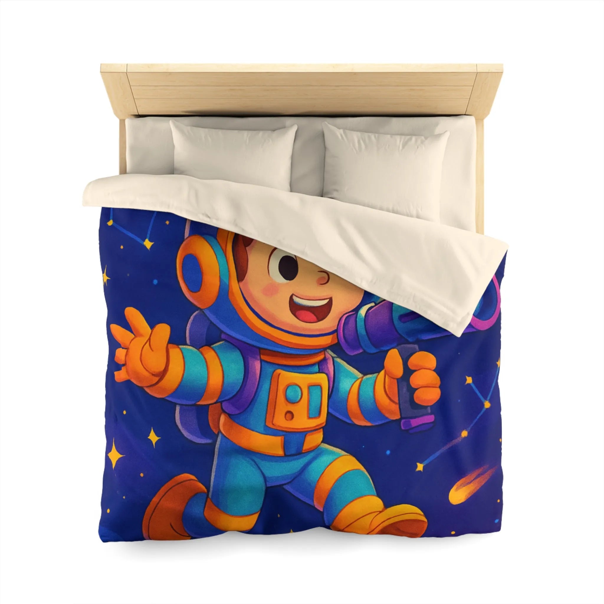 Housse de couette enfant thème astronaute espace avec planètes et constellations joyeuses