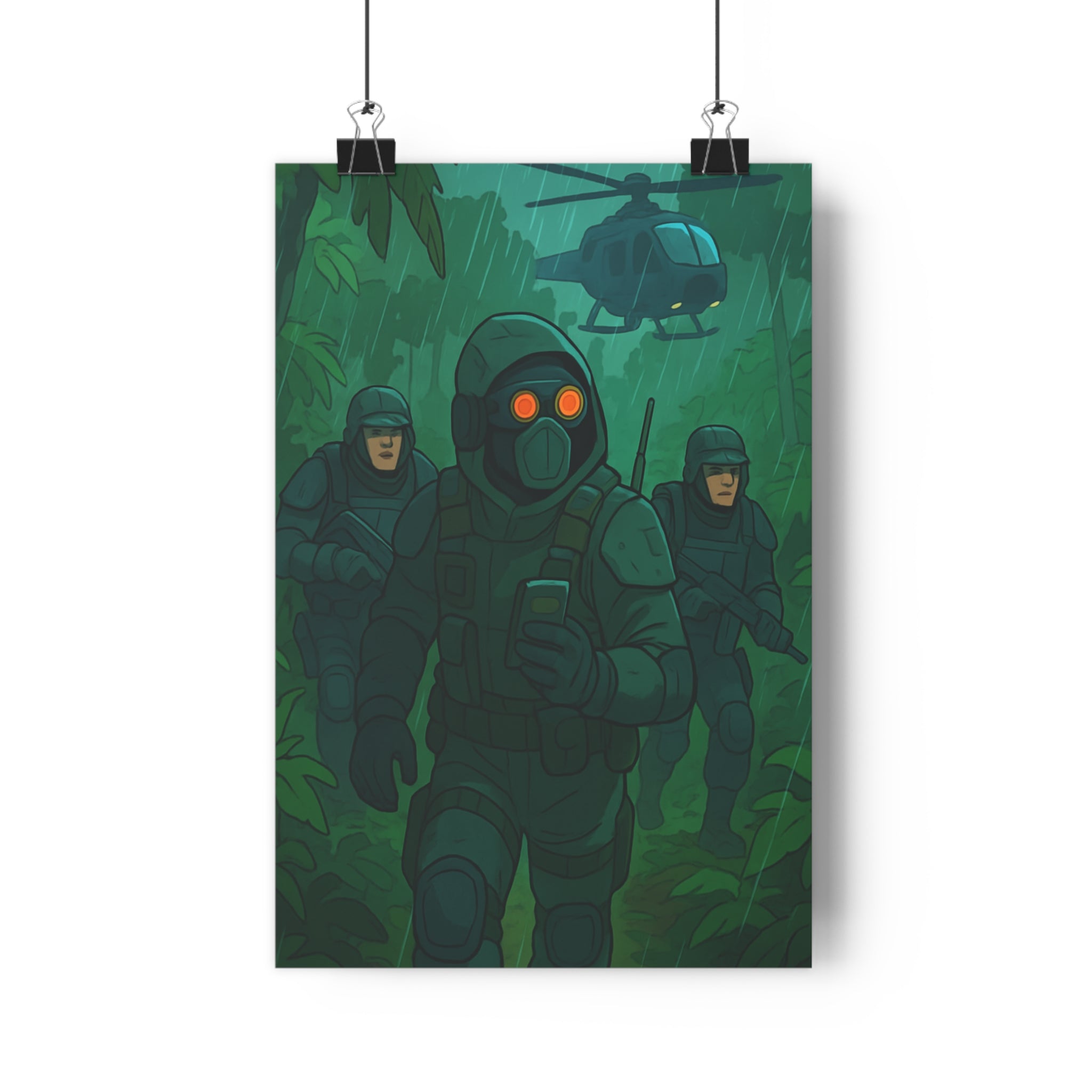 Poster décoratif cartoon vert bleu aventure intense chambre salon design unique qualité artistique moderne