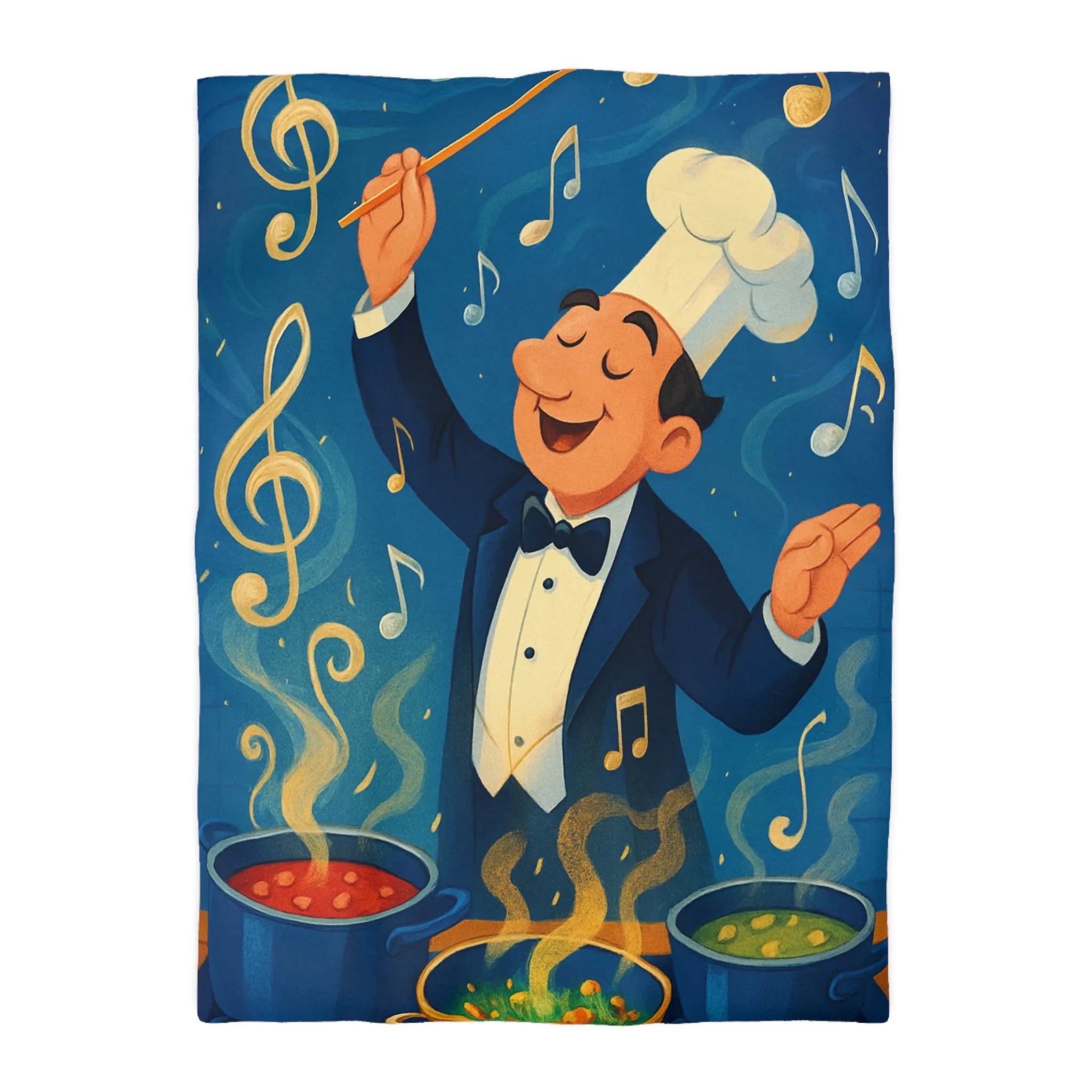 Chef chef d'orchestre culinaire dirige musique en cuisinant mélodies savoureuses et colorées