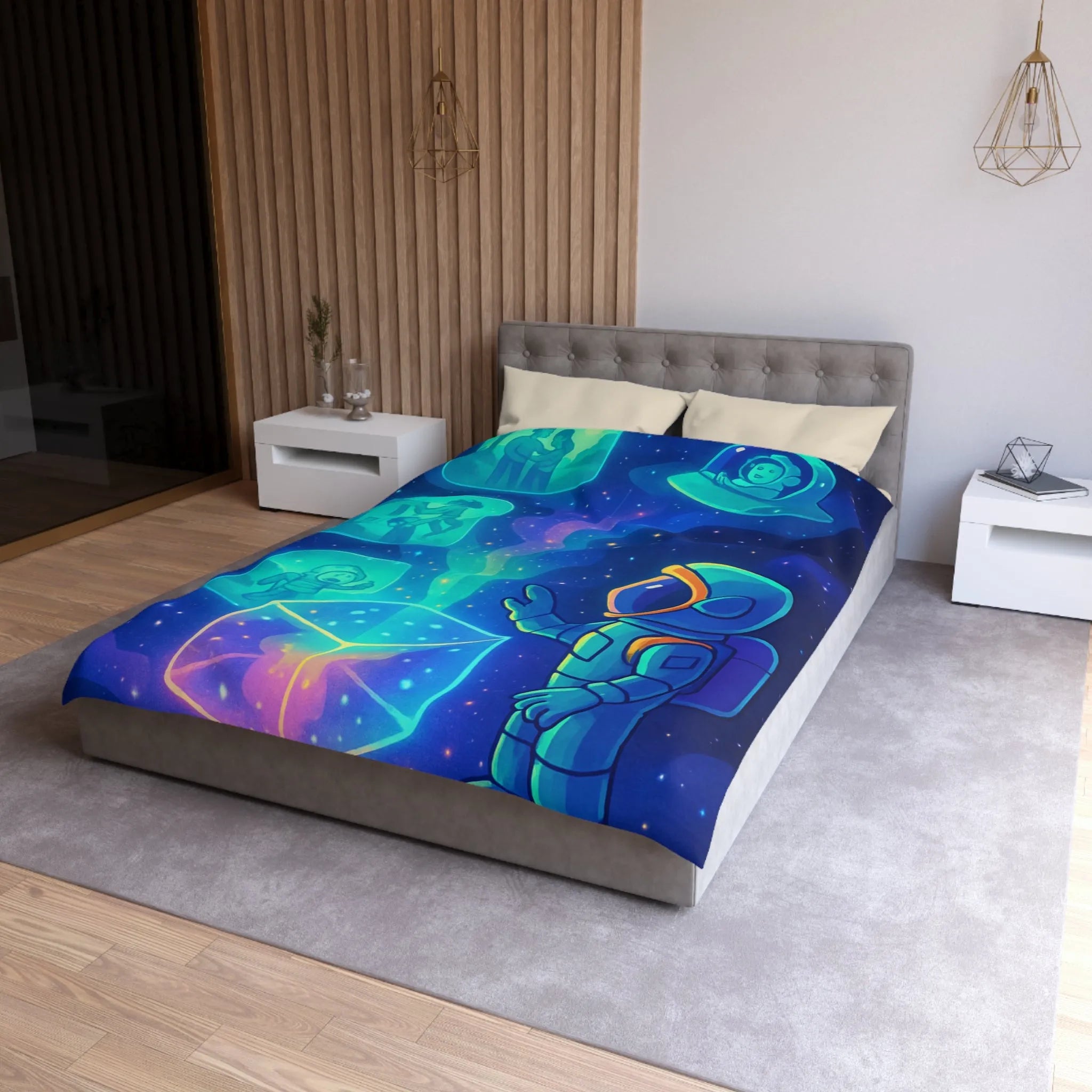 Housse de Couette Galaxie Enfant Rêveur avec Espace, Astronaute et Cube Mystique