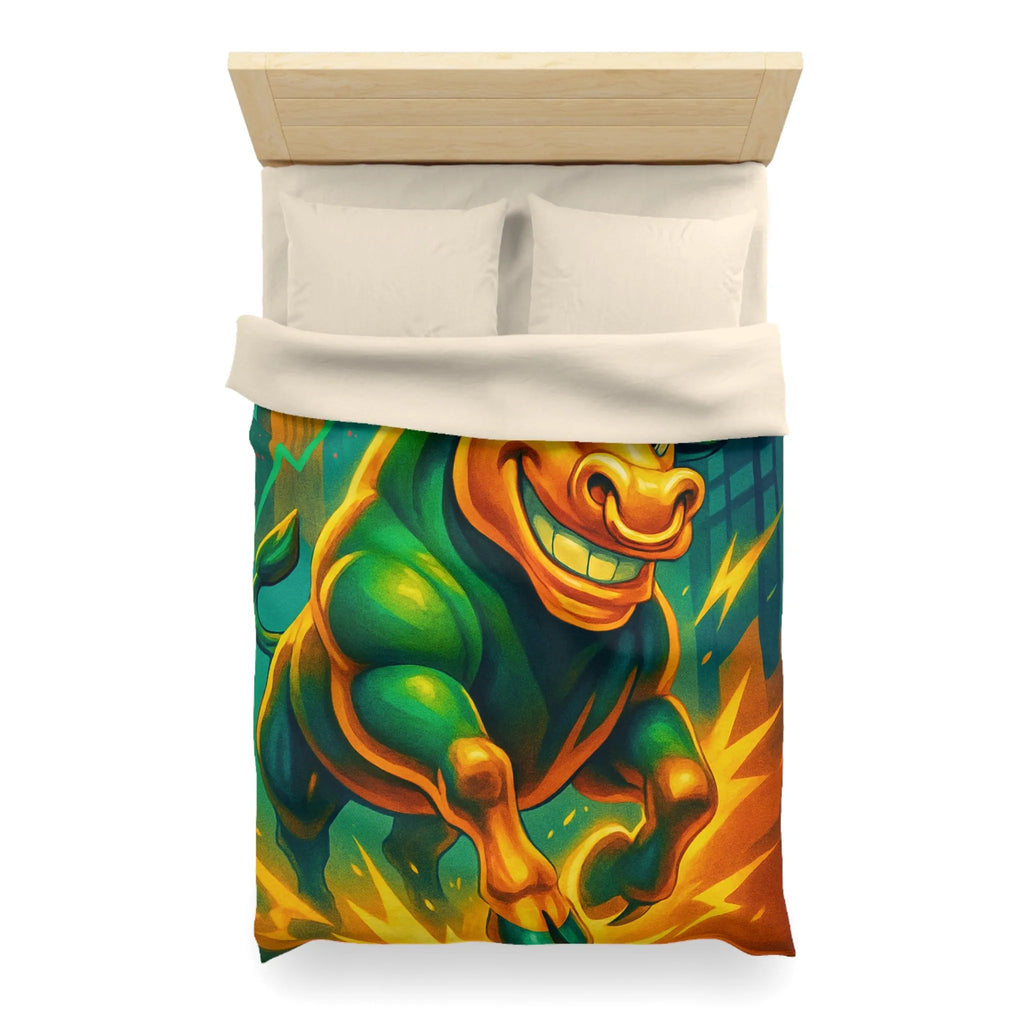 Housse de couette dynamique avec taureau optimiste et flèches de croissance urbaine